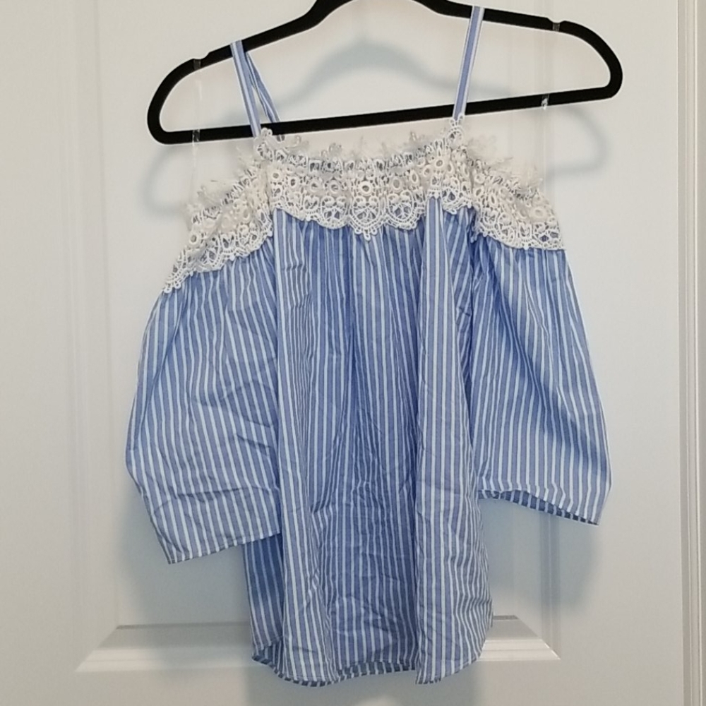 Off the shoulder lacey baby blue blouse